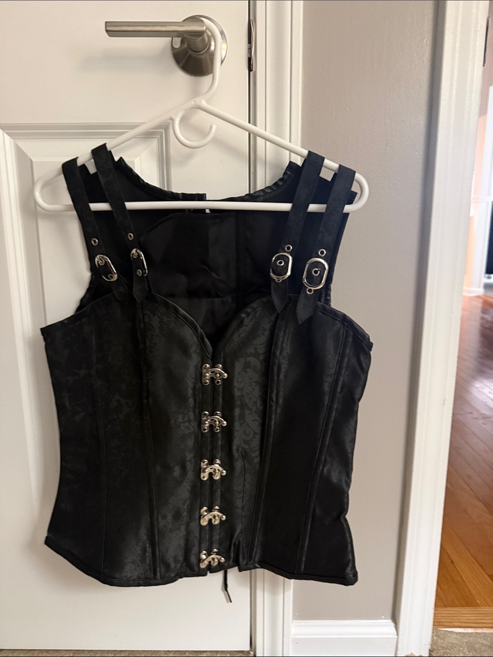 Black Faux Leather Buckle-Strap Corset Top, steampunk brand new